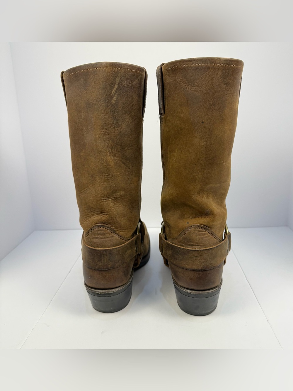Frye Harness 12r Leather Motorcycle Boots Medium Brown - Picture 5 of 15